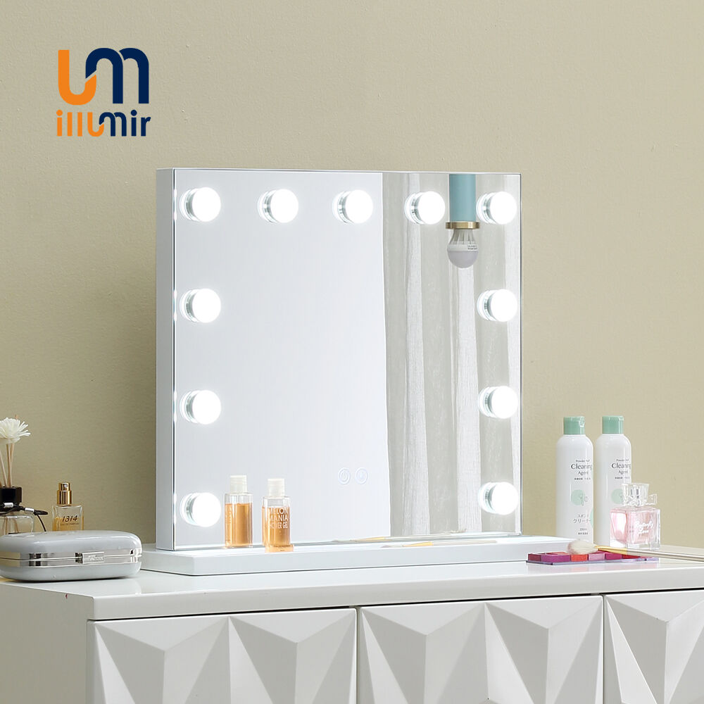 Portable LED Makeup Mirror 1002 Series - 3 Sizes, Wood Frame, Dimmable, BT Speaker